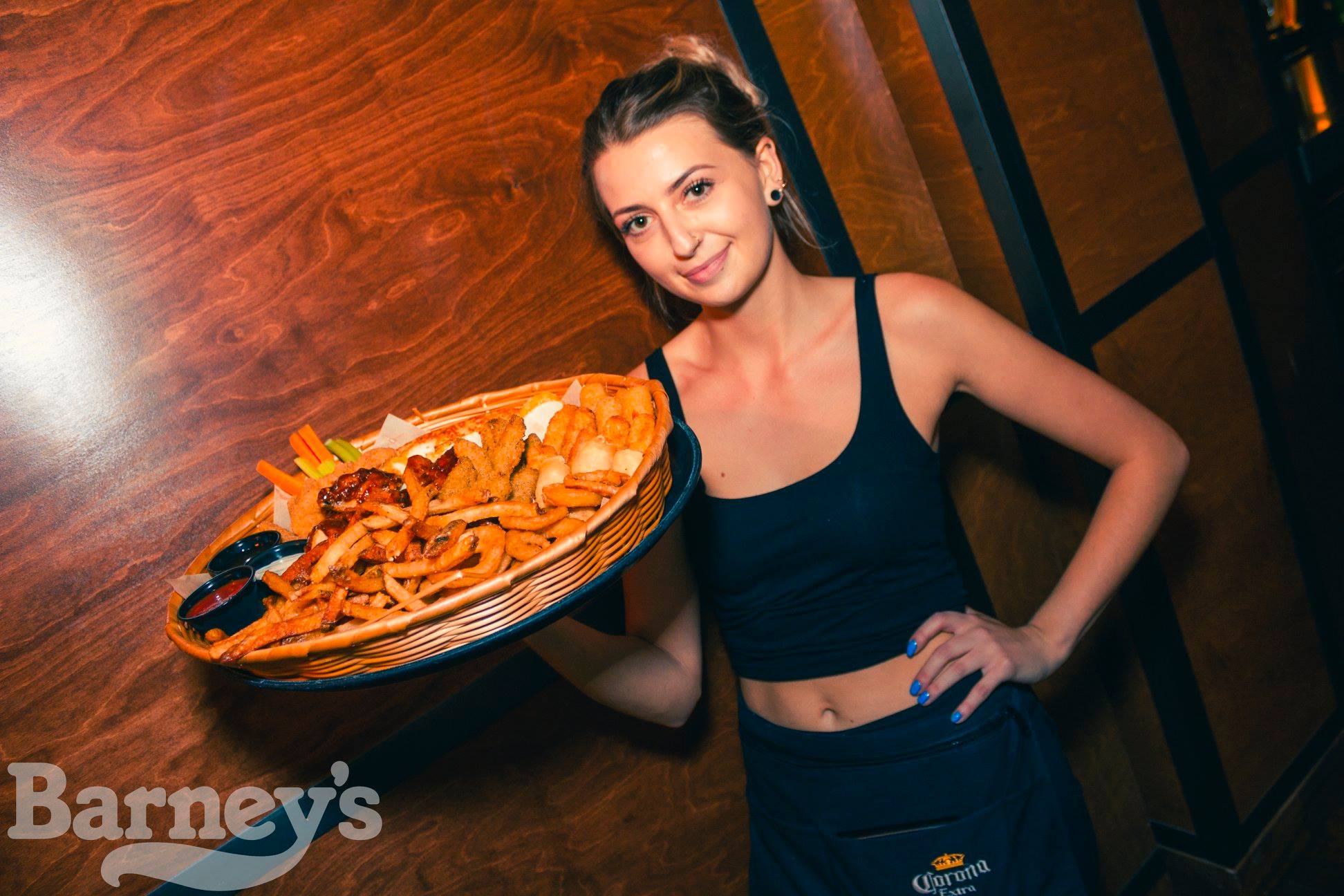Server holding the fat guy platter